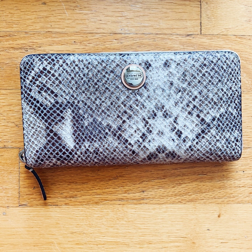 Coach Beige Snake Skin Wallet with Zip